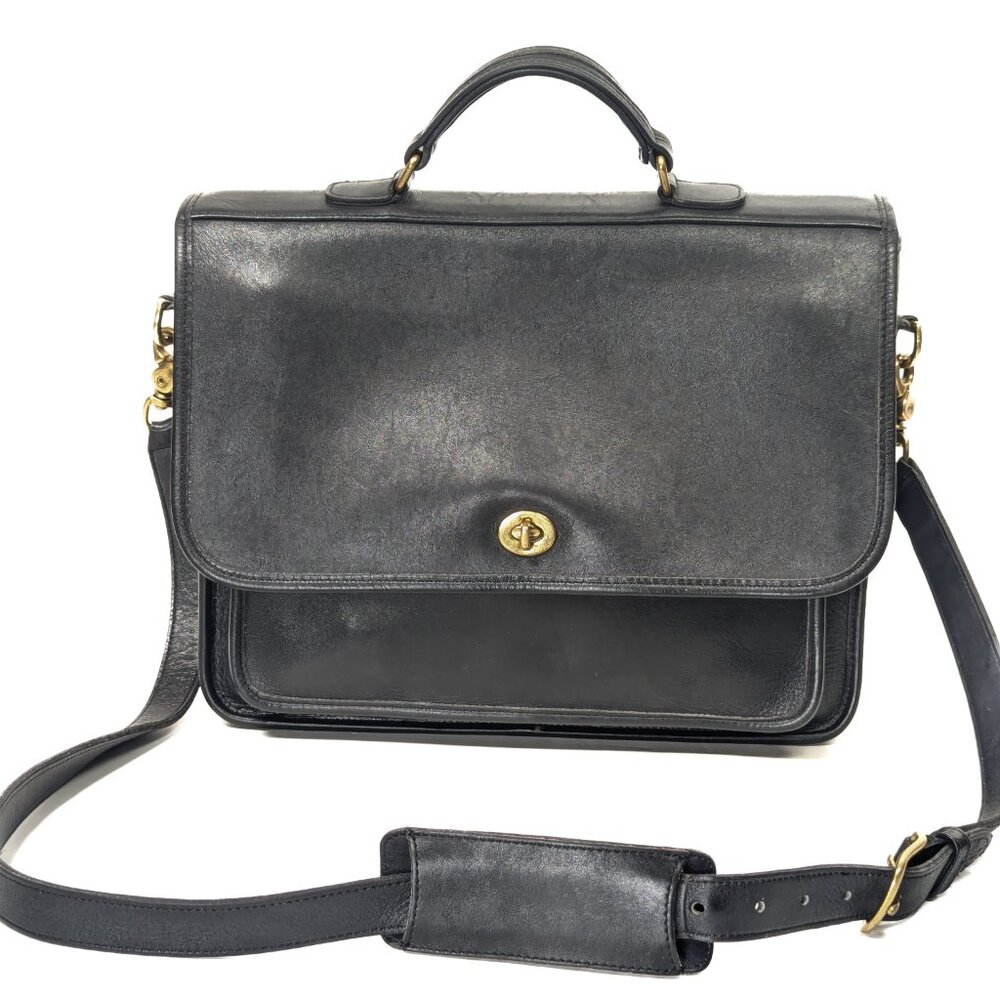 COACH USA Vintage Black Leather Briefcase Shoulder Bag - Made in USA